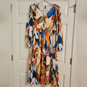 2 For $40 Vibrant Long Sleeve Dress with Abstract Print